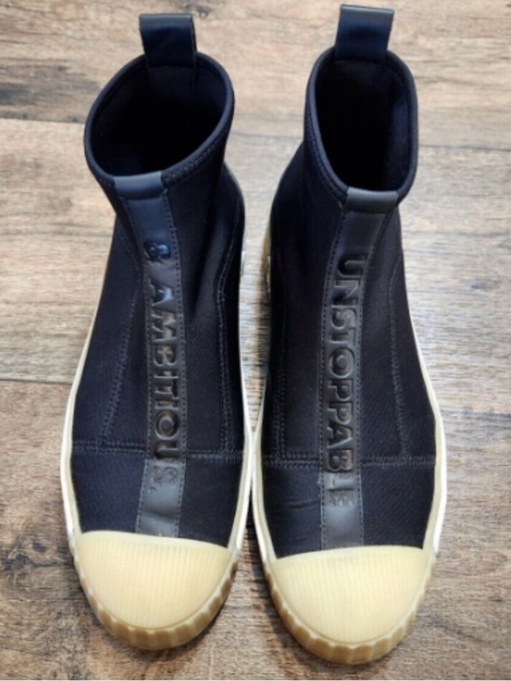 ambition Black High-Top Slip-On Boots with Cream Sole